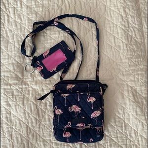 Vera Bradley Flamingo Fiesta Small Cross Body Purse And Small Zip Wallet